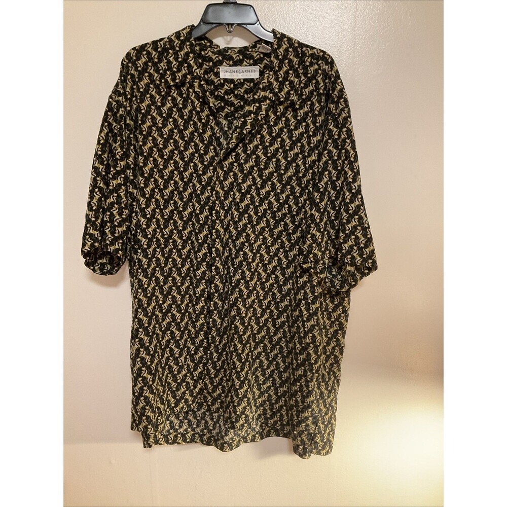 Jhane Barnes Menswear Black Brown Geometric Men’s XXL Silk Button Shirt